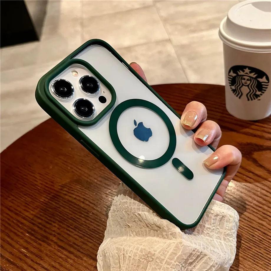 iPhone 11 Magnetic Wireless Charge For Magsafe Case Shockproof Transparent Bumper Cover - iphone 11 Case - Open Cut Off - Grid