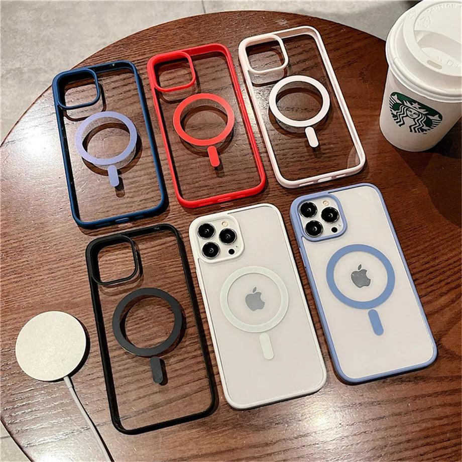 iphone 13 Magnetic Wireless Charge For Magsafe Case Shockproof Transparent Bumper Cover - iphone 13 case - Open Cut Off - Grid