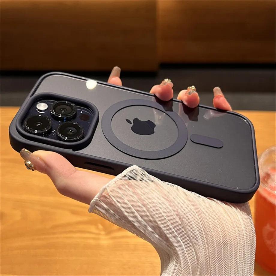 iphone 15 Magnetic Wireless Charge For Magsafe Case Shockproof Transparent Bumper Cover - iphone 15 case - Open Cut Off - Grid