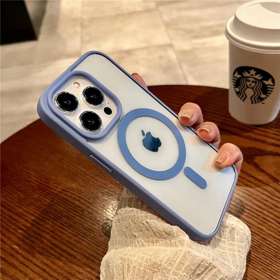 iphone 16 Magnetic Wireless Charge For Magsafe Case Shockproof Transparent Bumper Cover - iphone 16 case - Open Cut Off - Grid
