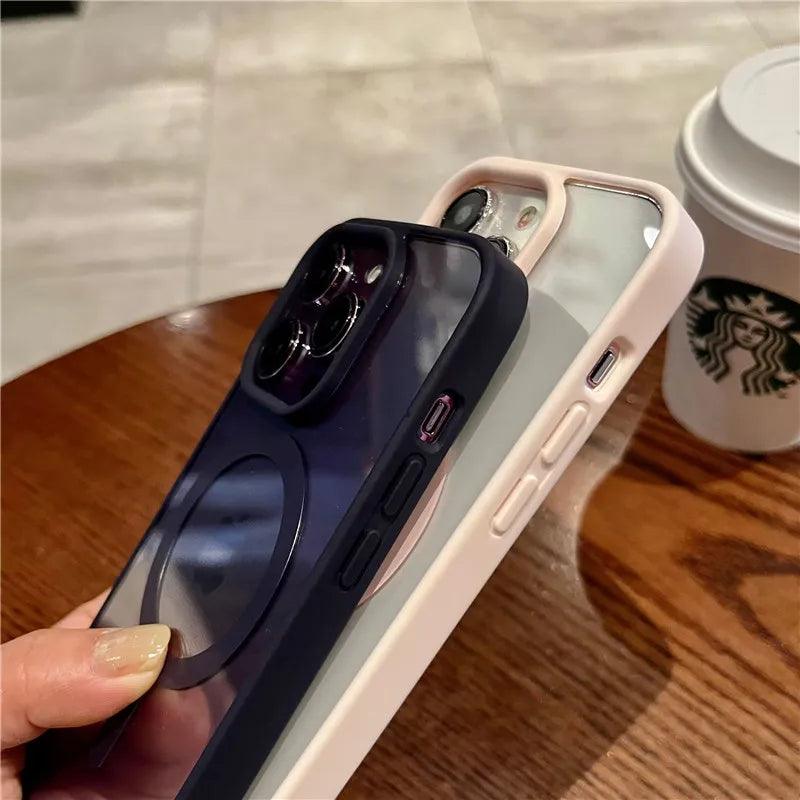 iphone 16 Magnetic Wireless Charge For Magsafe Case Shockproof Transparent Bumper Cover - iphone 16 case - Open Cut Off - Grid
