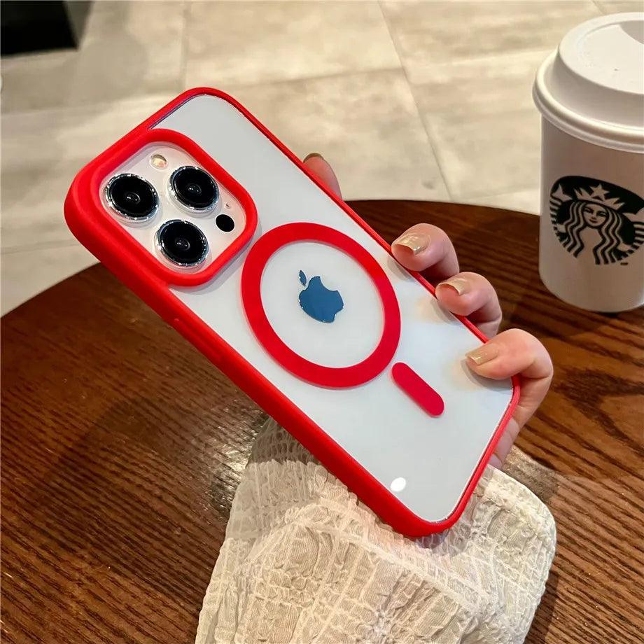 iphone 16 Magnetic Wireless Charge For Magsafe Case Shockproof Transparent Bumper Cover - iphone 16 case - Open Cut Off - Grid