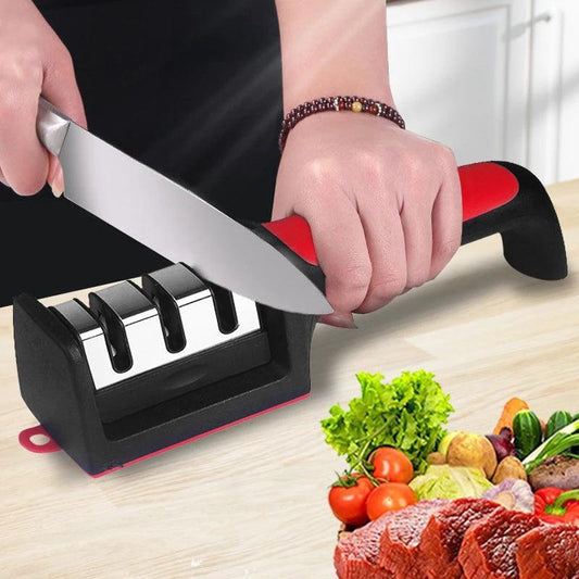 Kitchen 3/4 - Segment Knife Sharpener Household Multi - Functional Hand - Held 3/4 - Purpose Black Sharpening Stone - Knife Sharpener - Open Cut Off - Grid