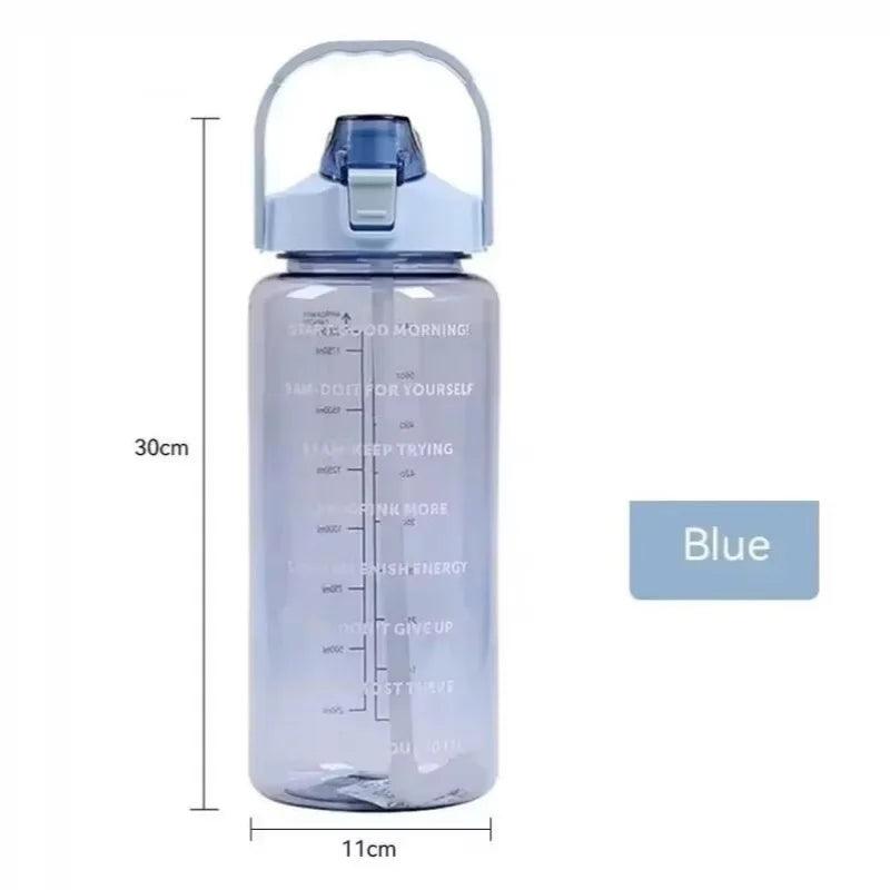 Large Capacity Plastic Straw Portable Sports Straw Water Bottle With Time Marker 2L Large Capacity Cup，Water Jug With Handle Water Bottle