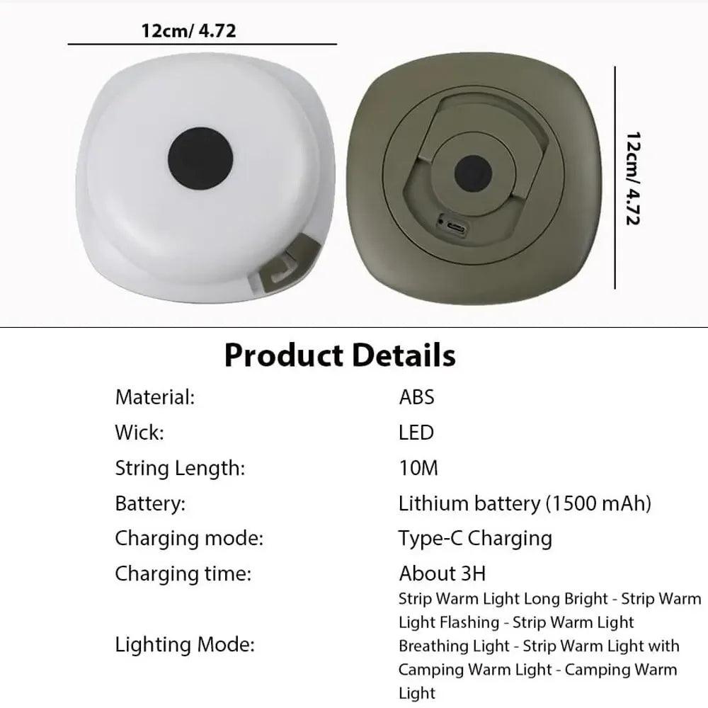 LED Rechargeable Camping Lamp Atmosphere 10M IPX4 Waterproof Recyclable Light Belt Outdoor Garden Decoration Lamp for Tent Room Camp Lighting