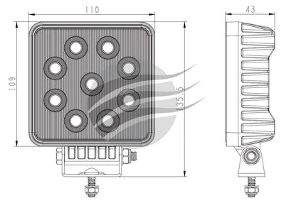 LED Square Worklamp (Flood Beam) 36W Work Lamps