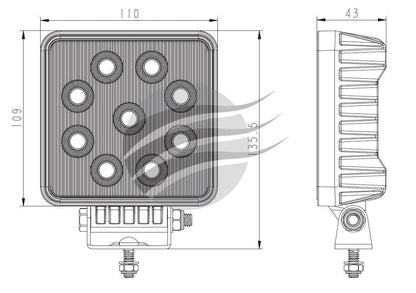 LED Square Worklamp (Flood Beam) 36W Work Lamps