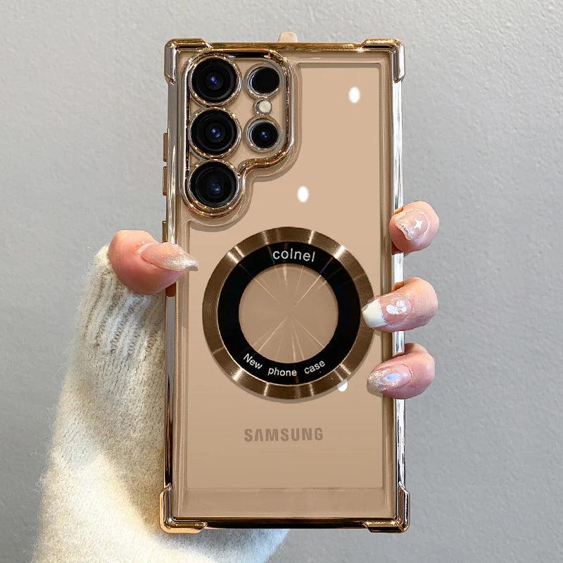 Magnetic Wireless Charge Case For Samsung S25 S24 Ultra S23 FE S22 Plus S21 Note 20 Clear Lens Protection Cover - Samsung Cases - Open Cut Off - Grid