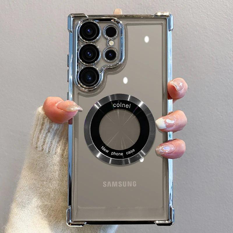 Magnetic Wireless Charge Case For Samsung S25 S24 Ultra S23 FE S22 Plus S21 Note 20 Clear Lens Protection Cover - Samsung Cases - Open Cut Off - Grid
