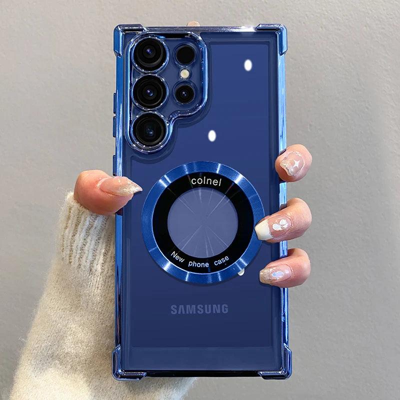 Magnetic Wireless Charge Case For Samsung S25 S24 Ultra S23 FE S22 Plus S21 Note 20 Clear Lens Protection Cover - Samsung Cases - Open Cut Off - Grid