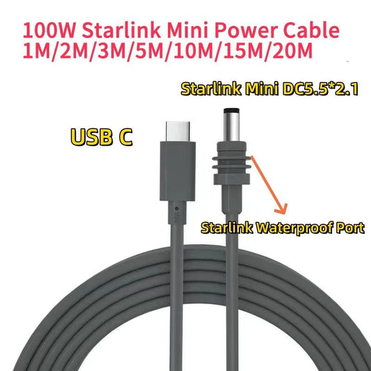 PD 100W Starlink Mini Kabel USB C to DC Power Cable 1M/2M/3M/5M/10M/15M/20M Starlink Mini Waterproof Charging Cable - Starlink Cables & Adaptors - Open Cut Off - Grid