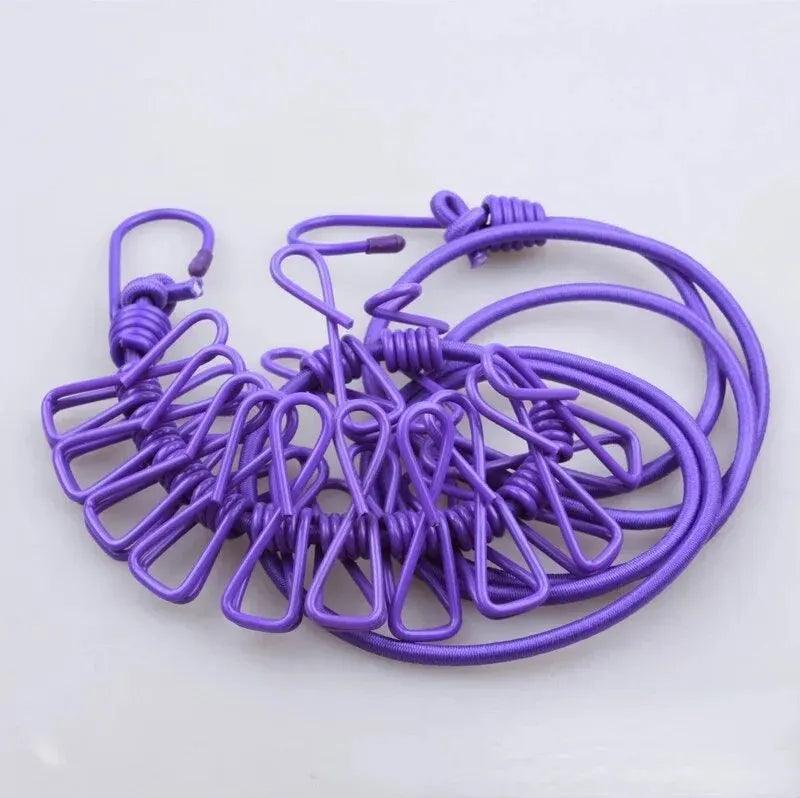 Portable Clothing Clothesline With 12 Clips Retractable Laundry Dryer Clothes Rope Drying Rack Cloth Hanging Line For Outdoor Portable Clothesline