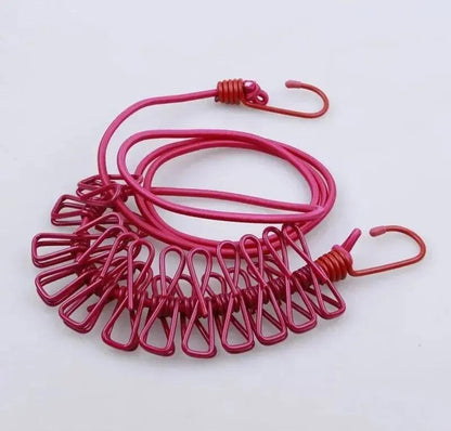 Portable Clothing Clothesline With 12 Clips Retractable Laundry Dryer Clothes Rope Drying Rack Cloth Hanging Line For Outdoor Portable Clothesline