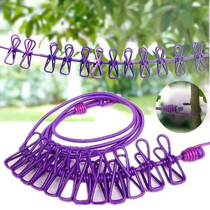 Portable Clothing Clothesline With 12 Clips Retractable Laundry Dryer Clothes Rope Drying Rack Cloth Hanging Line For Outdoor Portable Clothesline