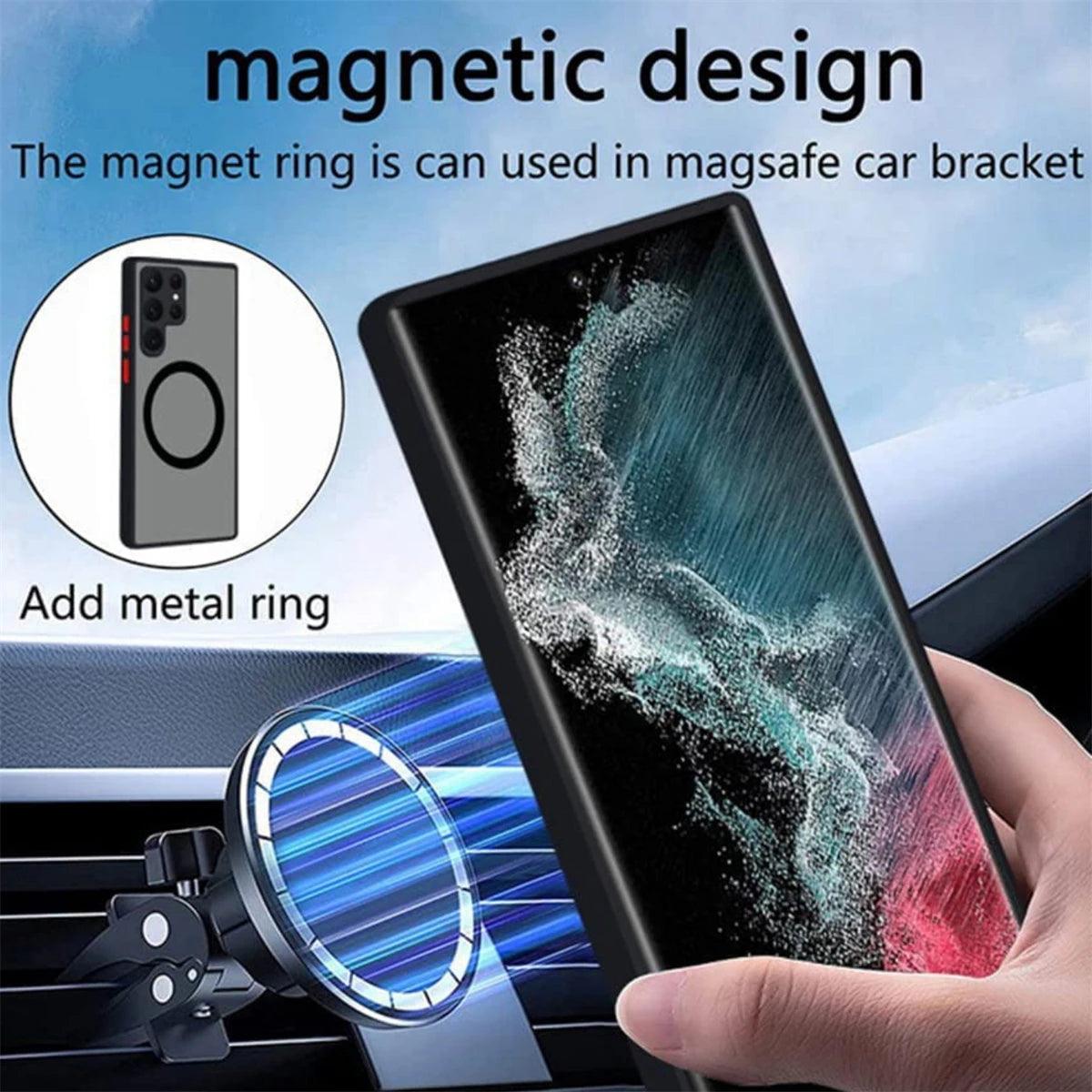 Shockproof Phone Case Magnetic Suction Dropproof Cover Support Wireless Charging For Samsung Galaxy S23 S22 S21 Ultra PLUS S21FE - Samsung Cases - Open Cut Off - Grid