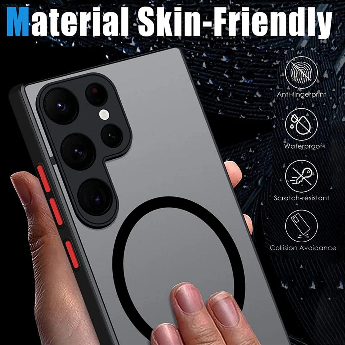 Shockproof Phone Case Magnetic Suction Dropproof Cover Support Wireless Charging For Samsung Galaxy S23 S22 S21 Ultra PLUS S21FE - Samsung Cases - Open Cut Off - Grid