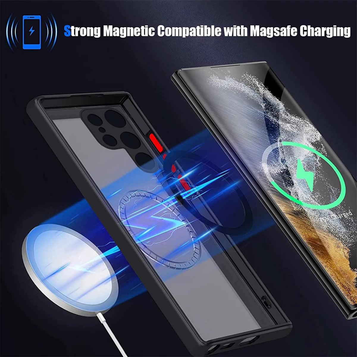 Shockproof Phone Case Magnetic Suction Dropproof Cover Support Wireless Charging For Samsung Galaxy S23 S22 S21 Ultra PLUS S21FE - Samsung Cases - Open Cut Off - Grid