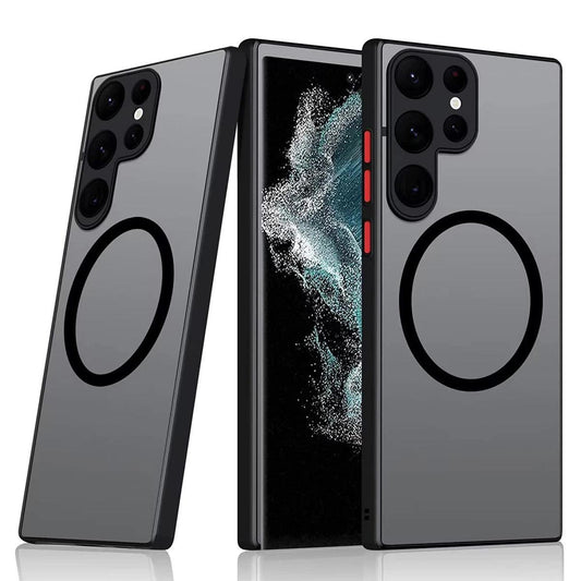 Shockproof Phone Case Magnetic Suction Dropproof Cover Support Wireless Charging For Samsung Galaxy S23 S22 S21 Ultra PLUS S21FE - Samsung Cases - Open Cut Off - Grid