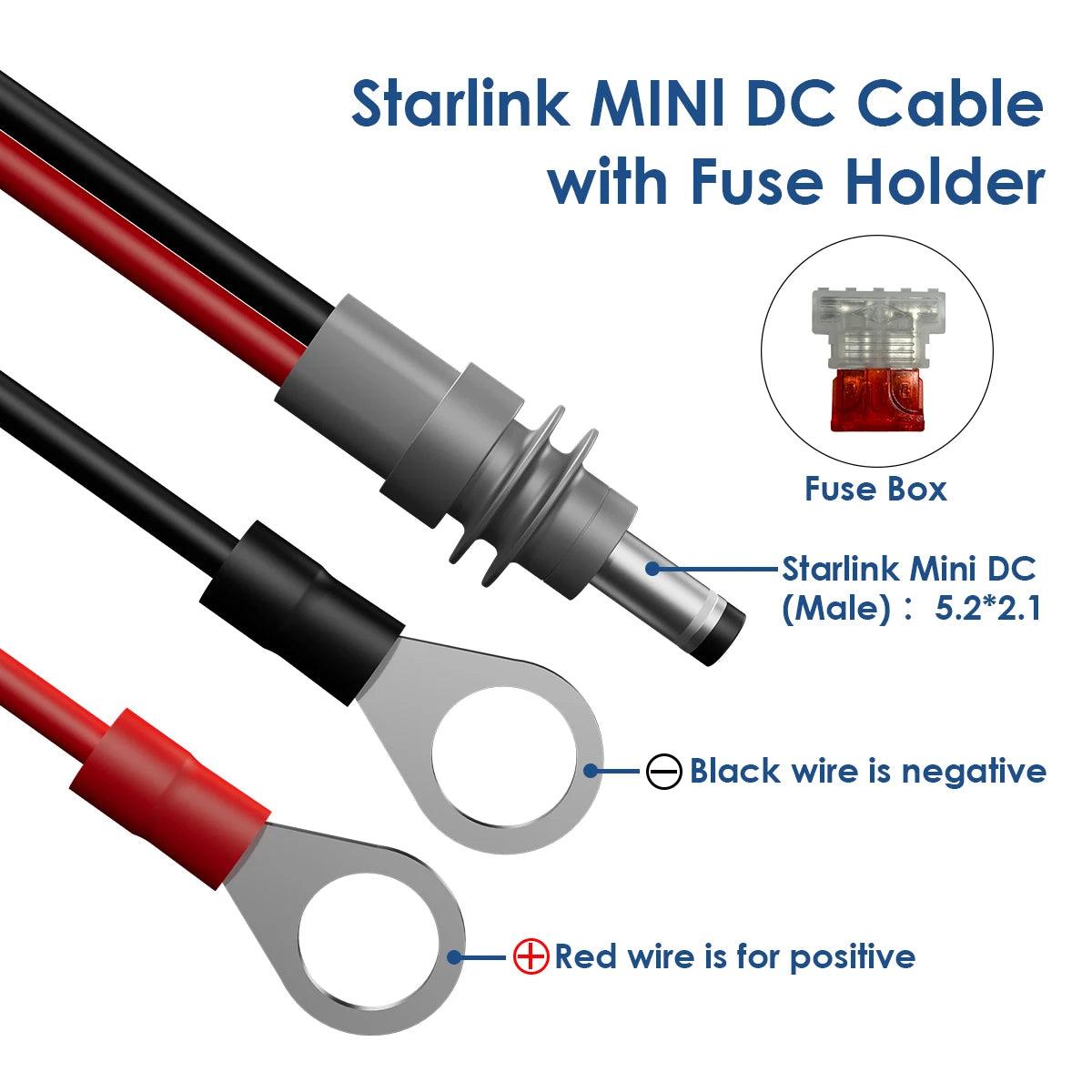 Starlink Mini Power Cable Wiring Harness with Automotive Fuse Holder ATC/ATO DC Plug 14AWG Starlink Cables & Adaptors