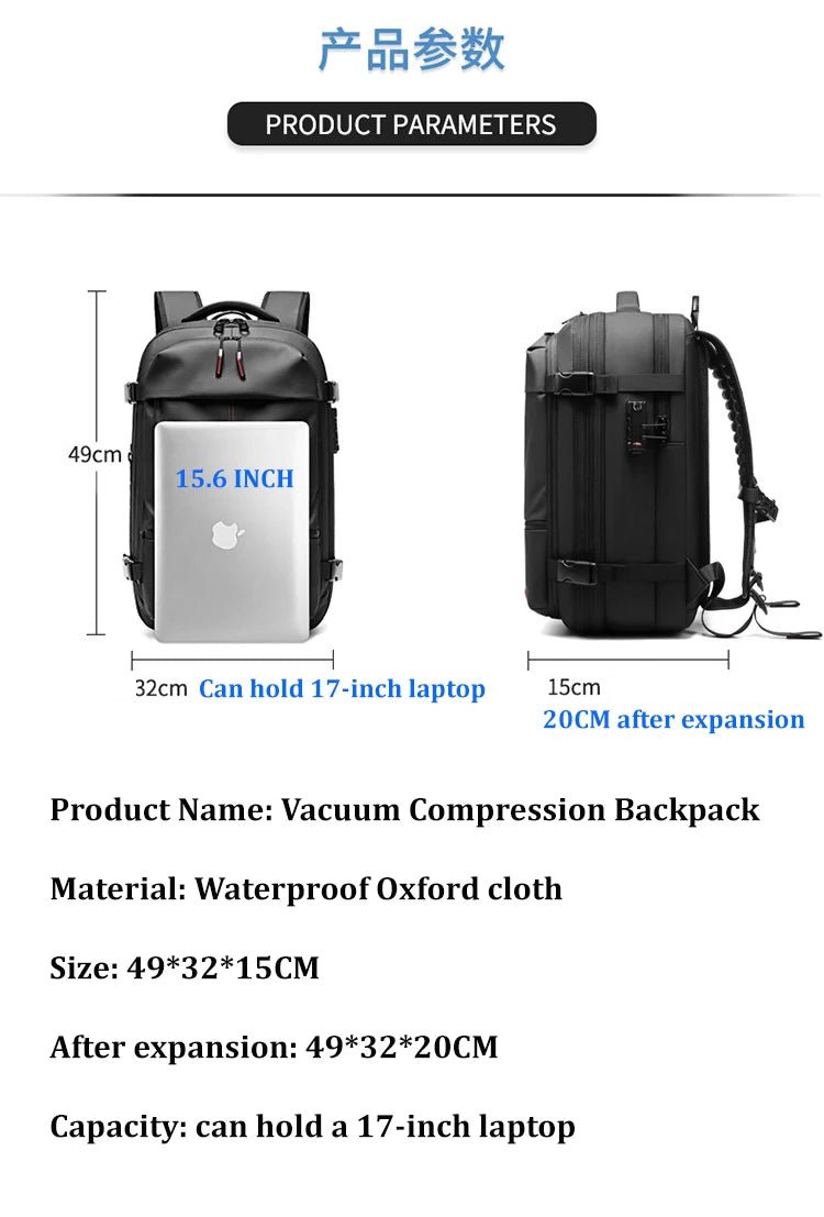 Travel Men 17 inch Laptop Backpack vacuum compression Backpack Business Large Capacity school Backpack expand outdoor backpack Travel Bag
