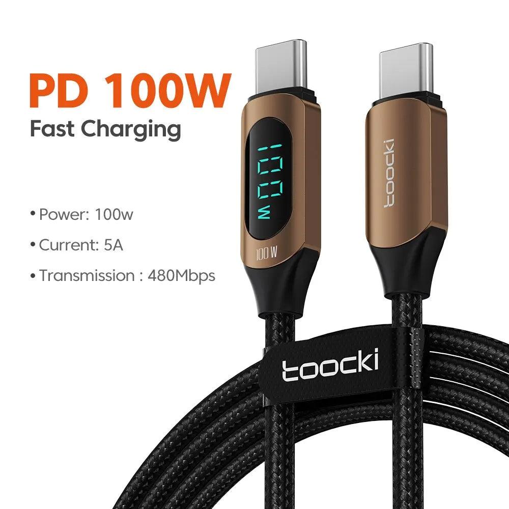Type C to Type C Cable 100W PD Fast Charging Charger USB C to USB C Display Cable For Xiaomi POCO F3 Realme Macbook iPad - Charging Cable - Open Cut Off - Grid