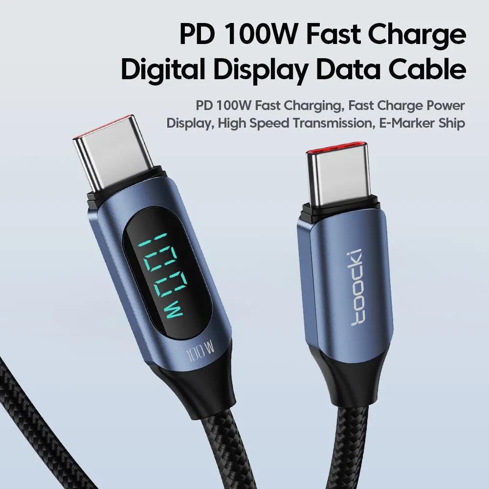 Type C to Type C Cable 100W PD Fast Charging Charger USB C to USB C Display Cable For Xiaomi POCO F3 Realme Macbook iPad - Charging Cable - Open Cut Off - Grid