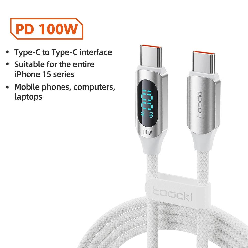 Type C to Type C Cable 100W PD Fast Charging Charger USB C to USB C Display Cable For Xiaomi POCO F3 Realme Macbook iPad - Charging Cable - Open Cut Off - Grid