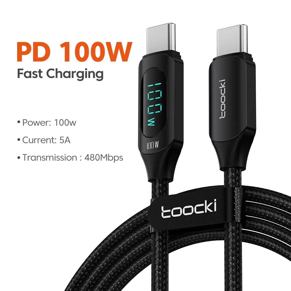 Type C to Type C Cable 100W PD Fast Charging Charger USB C to USB C Display Cable For Xiaomi POCO F3 Realme Macbook iPad - Charging Cable - Open Cut Off - Grid