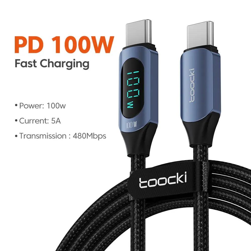 Type C to Type C Cable 100W PD Fast Charging Charger USB C to USB C Display Cable For Xiaomi POCO F3 Realme Macbook iPad - Charging Cable - Open Cut Off - Grid