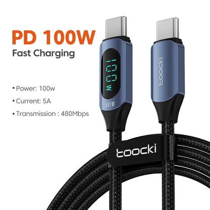 Type C to Type C Cable 100W PD Fast Charging Charger USB C to USB C Display Cable For Xiaomi POCO F3 Realme Macbook iPad - Charging Cable - Open Cut Off - Grid