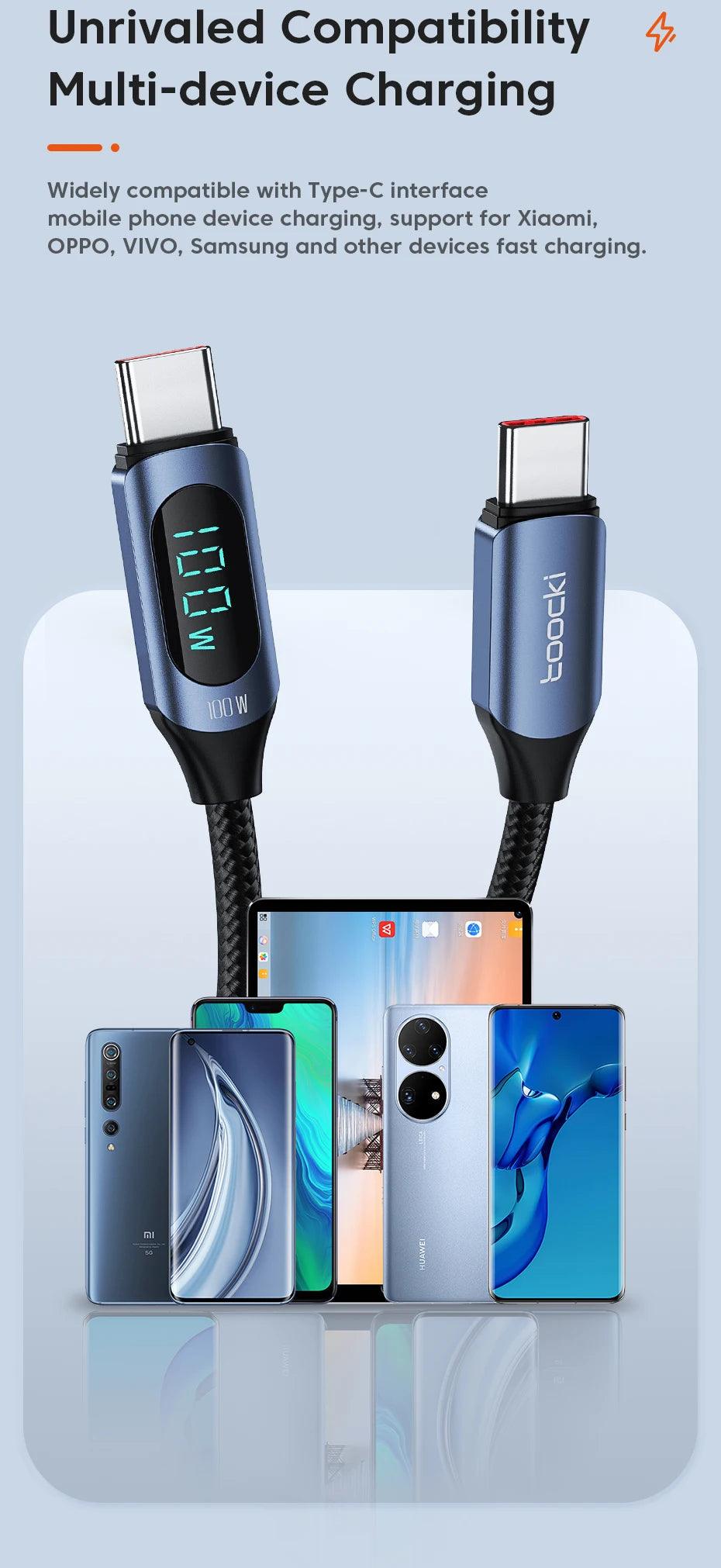 Type C to Type C Cable 100W PD Fast Charging Charger USB C to USB C Display Cable For Xiaomi POCO F3 Realme Macbook iPad - Charging Cable - Open Cut Off - Grid