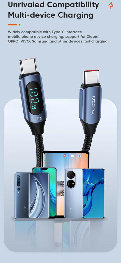 Type C to Type C Cable 100W PD Fast Charging Charger USB C to USB C Display Cable For Xiaomi POCO F3 Realme Macbook iPad - Charging Cable - Open Cut Off - Grid
