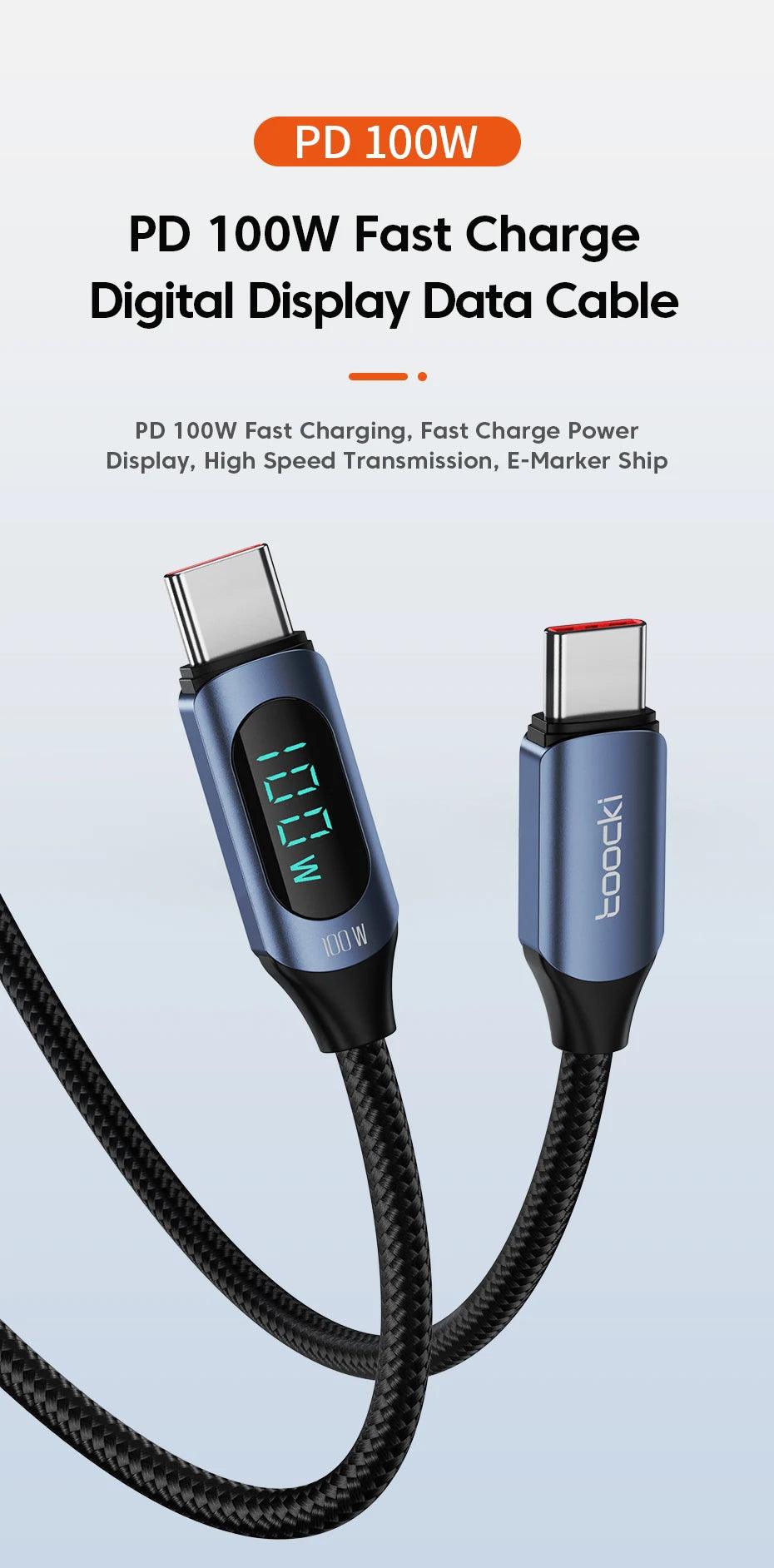Type C to Type C Cable 100W PD Fast Charging Charger USB C to USB C Display Cable For Xiaomi POCO F3 Realme Macbook iPad - Charging Cable - Open Cut Off - Grid
