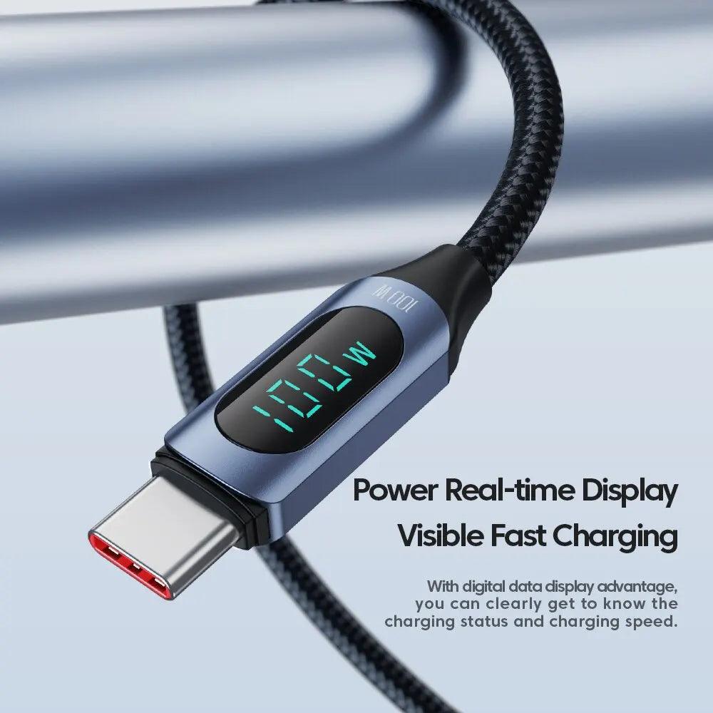 Type C to Type C Cable 100W PD Fast Charging Charger USB C to USB C Display Cable For Xiaomi POCO F3 Realme Macbook iPad - Charging Cable - Open Cut Off - Grid