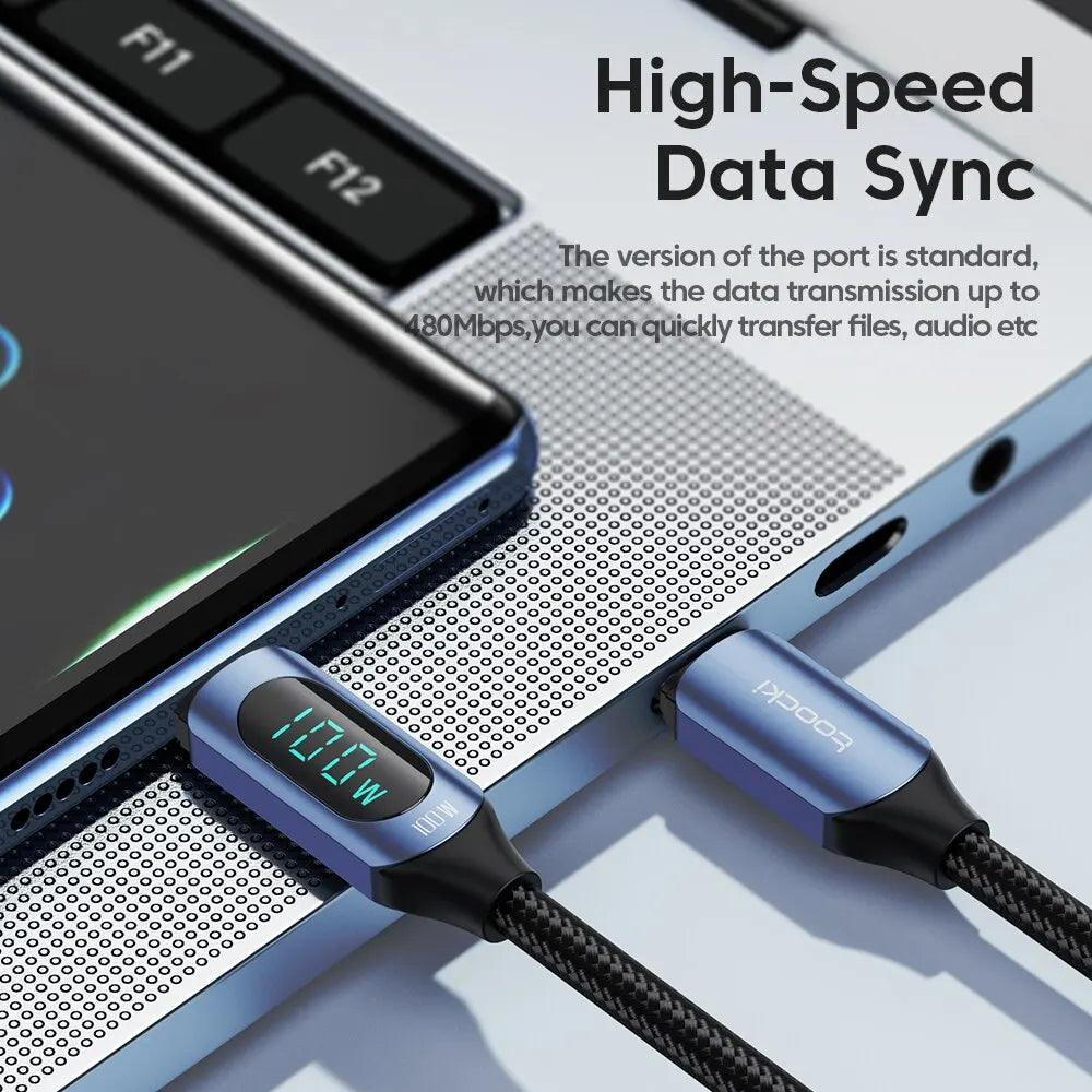 Type C to Type C Cable 100W PD Fast Charging Charger USB C to USB C Display Cable For Xiaomi POCO F3 Realme Macbook iPad - Charging Cable - Open Cut Off - Grid