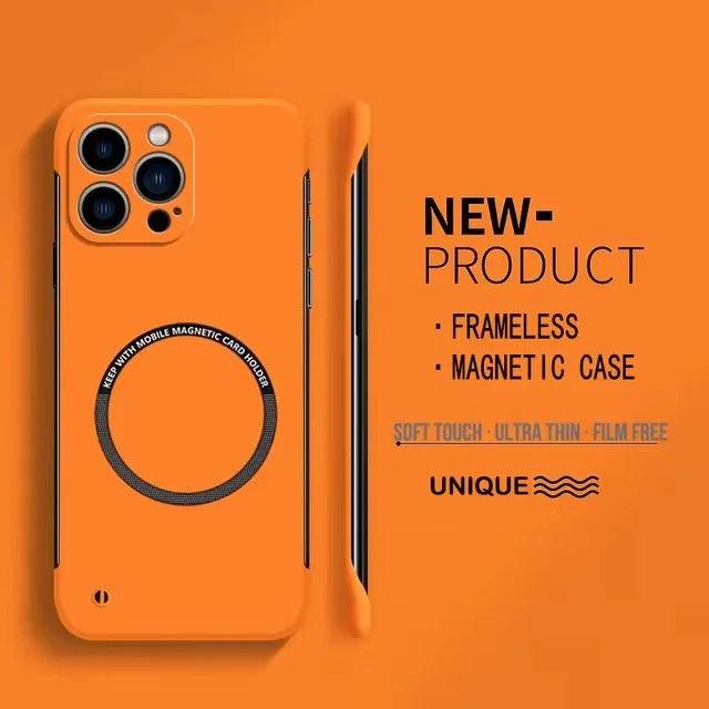 Ultra Thin Magnetic Frameless Phone Case For Magsafe For iPhone 16 15 14 13 12 11 Pro Max Plus Matte Color Solid Cover - Mobile Phone Case - Open Cut Off - Grid