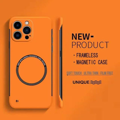 Ultra Thin Magnetic Frameless Phone Case For Magsafe For iPhone 16 15 14 13 12 11 Pro Max Plus Matte Color Solid Cover - Mobile Phone Case - Open Cut Off - Grid