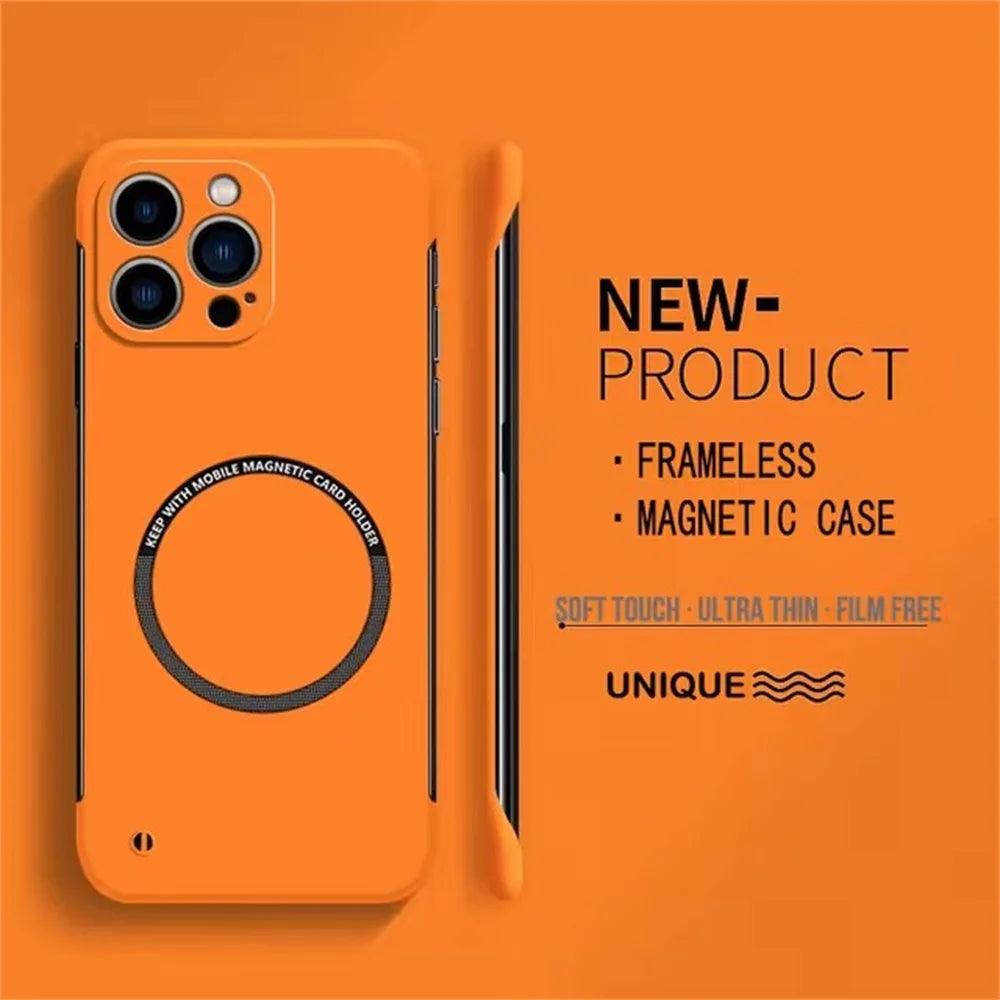 Ultra Thin Magnetic Frameless Phone Case For Magsafe For iPhone 16 15 14 13 12 11 Pro Max Plus Matte Color Solid Cover - Mobile Phone Case - Open Cut Off - Grid