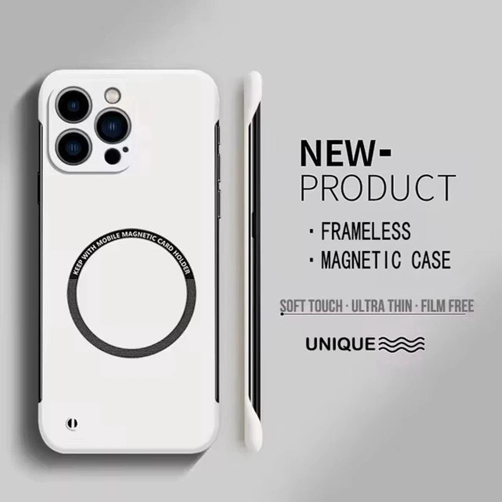 Ultra Thin Magnetic Frameless Phone Case For Magsafe For iPhone 16 15 14 13 12 11 Pro Max Plus Matte Color Solid Cover - Mobile Phone Case - Open Cut Off - Grid