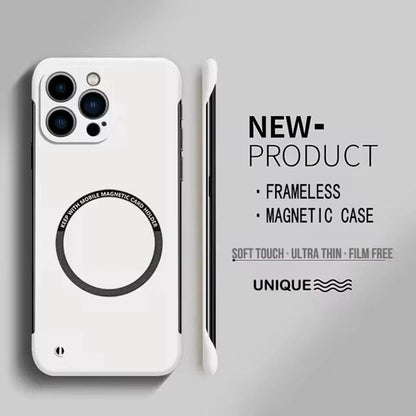 Ultra Thin Magnetic Frameless Phone Case For Magsafe For iPhone 16 15 14 13 12 11 Pro Max Plus Matte Color Solid Cover - Mobile Phone Case - Open Cut Off - Grid