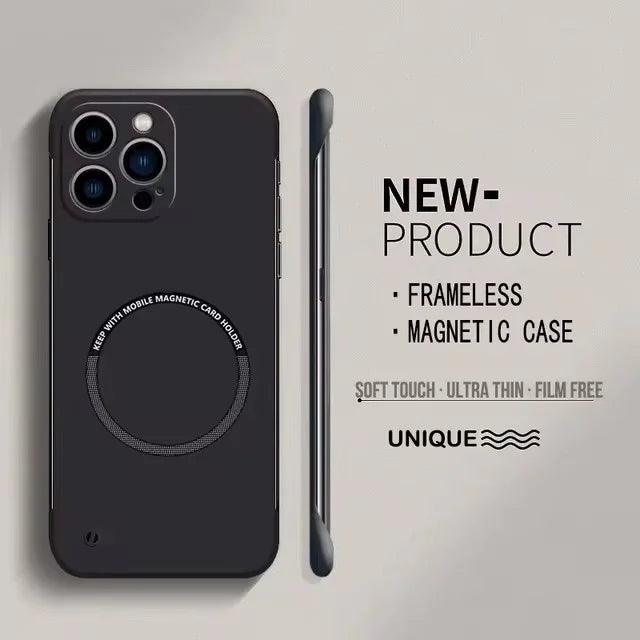 Ultra Thin Magnetic Frameless Phone Case For Magsafe For iPhone 16 15 14 13 12 11 Pro Max Plus Matte Color Solid Cover - Mobile Phone Case - Open Cut Off - Grid