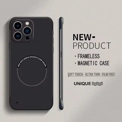Ultra Thin Magnetic Frameless Phone Case For Magsafe For iPhone 16 15 14 13 12 11 Pro Max Plus Matte Color Solid Cover - Mobile Phone Case - Open Cut Off - Grid