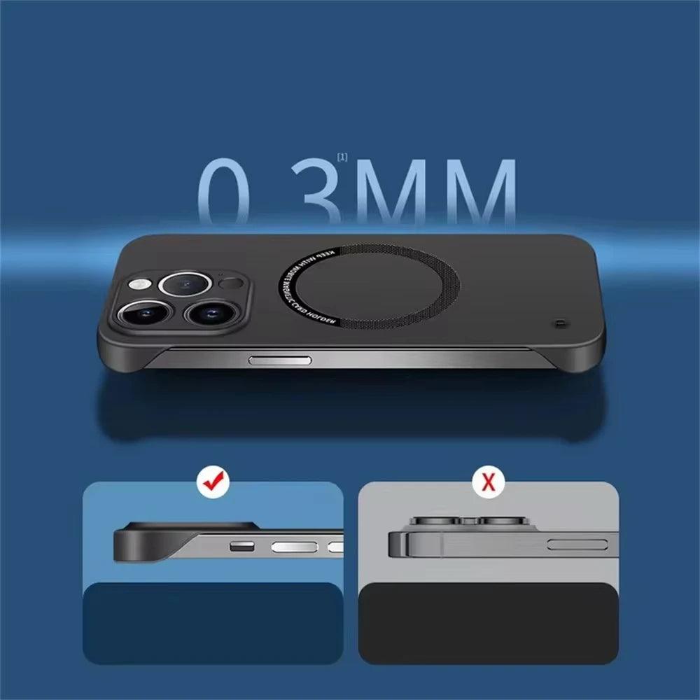 Ultra Thin Magnetic Frameless Phone Case For Magsafe For iPhone 16 15 14 13 12 11 Pro Max Plus Matte Color Solid Cover - Mobile Phone Case - Open Cut Off - Grid