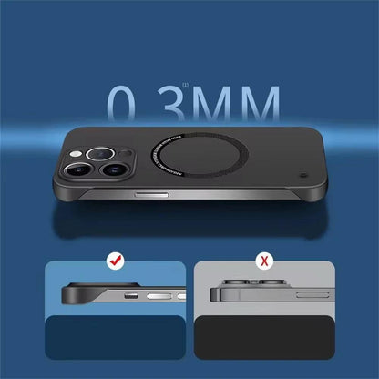 Ultra Thin Magnetic Frameless Phone Case For Magsafe For iPhone 16 15 14 13 12 11 Pro Max Plus Matte Color Solid Cover - Mobile Phone Case - Open Cut Off - Grid