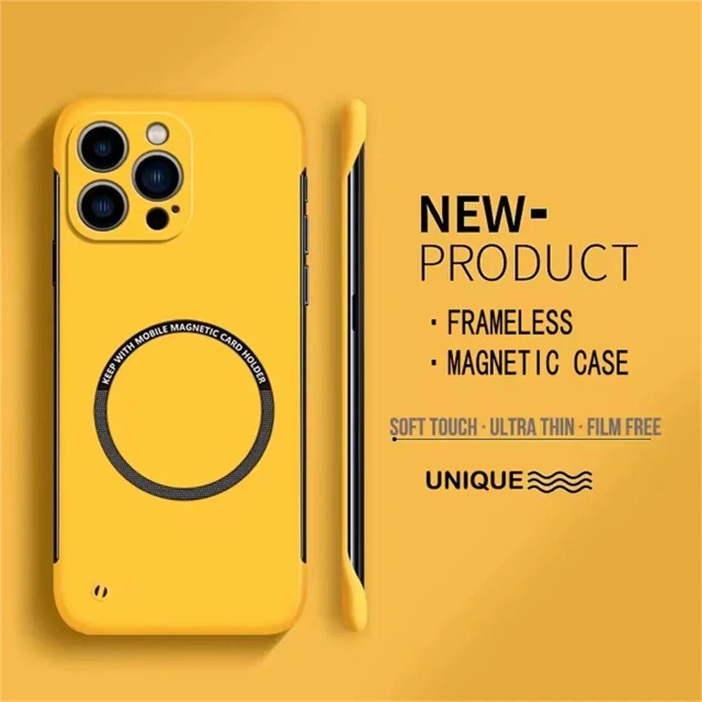 Ultra Thin Magnetic Frameless Phone Case For Magsafe For iPhone 16 15 14 13 12 11 Pro Max Plus Matte Color Solid Cover - Mobile Phone Case - Open Cut Off - Grid