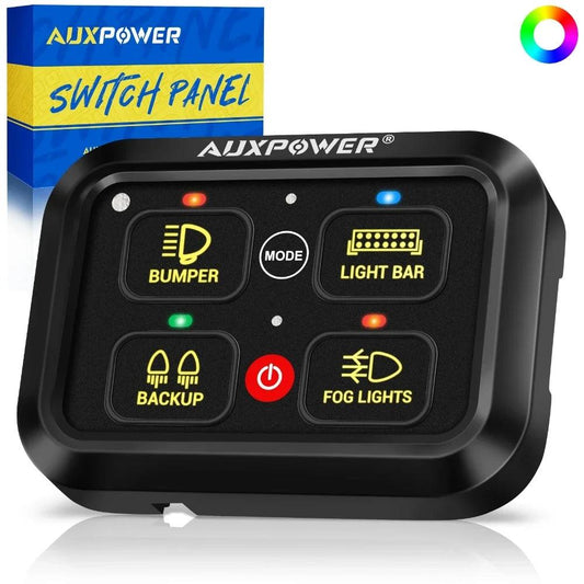 Universal RGB 4 Gang LED Switch Panel Lights On - Off Electronic Power Relay Control System for Cars SUV CAMPER RV MARINE - Switch Panel - Open Cut Off - Grid