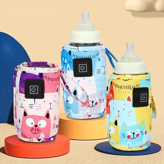 USB Milk Water Warmer, Travel Stroller Insulated Bag, Nursing Bottle Heater, Portable Bottle Feeding Warmer, Christmas, Hallowee - Baby Bottle Warmer - Open Cut Off - Grid