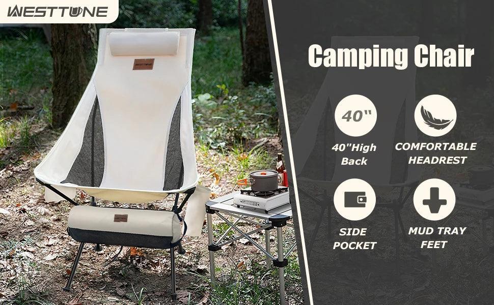 WESTTUNE Portable Folding Camping Chair with Headrest Lightweight Tourist Chairs Aluminum Alloy Fishing Chair Outdoor Furniture Camp Chairs