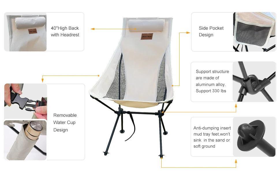 WESTTUNE Portable Folding Camping Chair with Headrest Lightweight Tourist Chairs Aluminum Alloy Fishing Chair Outdoor Furniture Camp Chairs