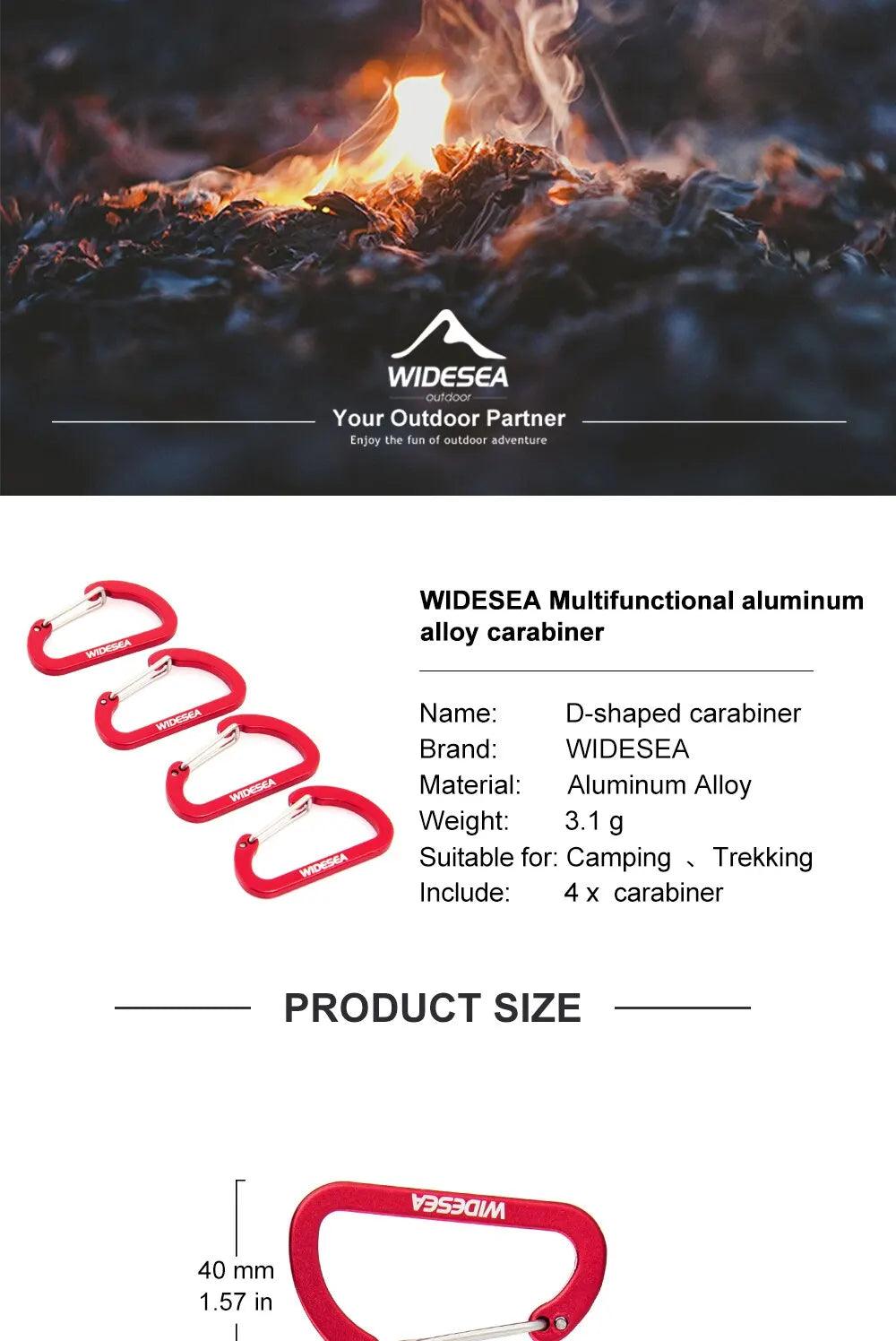 Widesea 4pcs Camping Hiking Mountaineering Buckle Aluminium Alloy Cord Buckles Equipment Outdoor Tents Accessory Carrabean